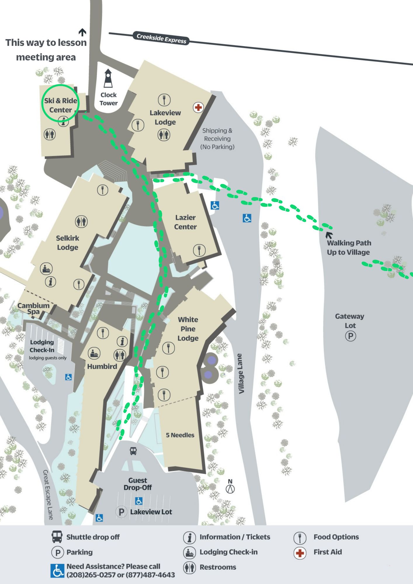 directions to lesson meeting area