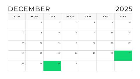 Kids Night Out Calendar showing available dates on December 27 and 30