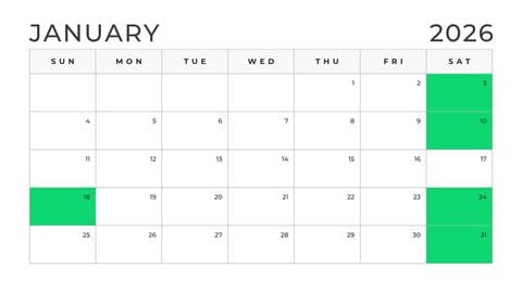 Kids Night Out calendar showing available dates on January 3, 10, 18, 24, 31