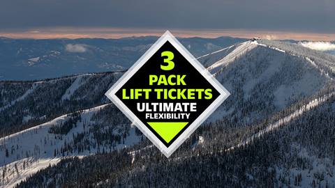 picture of skier at schweitzer mountain resort with 3 pack lift tickets graphic