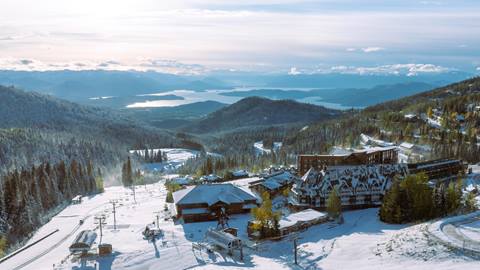 image of schweitzer village with light dusting of snow