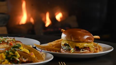 burger and fries at Chimney Rock