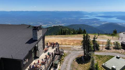 An aerial view of the Sky House in the summer at Schweitzer