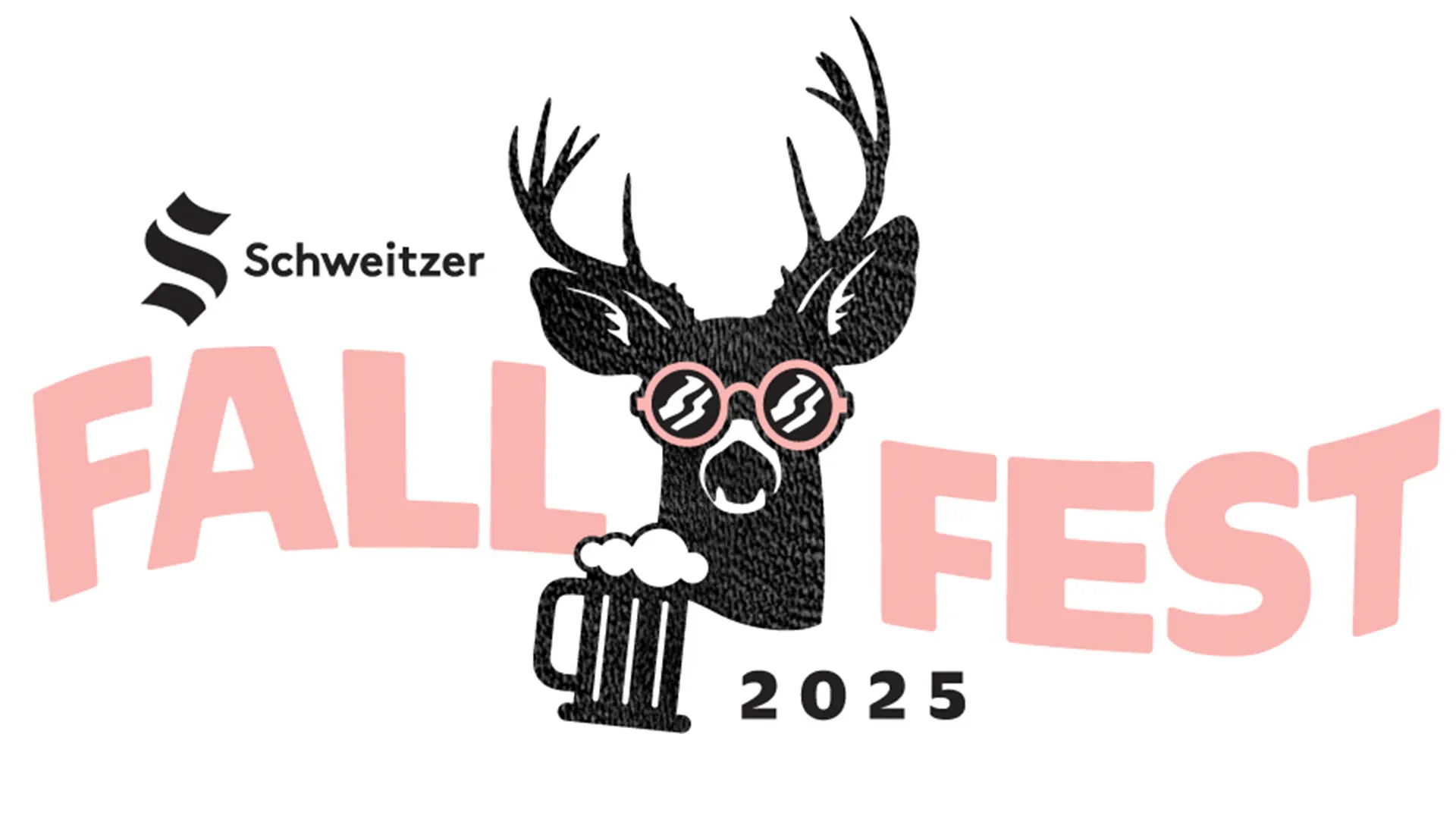 Schweitzer's Fall Fest logo featuring a cartoon deer head with sun glasses and beer stein