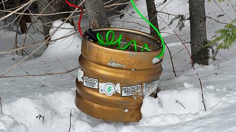 golden keg at Schweitzer in the snow for scavenger hunt