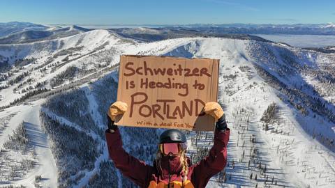 Skier standing in front of Schweitzer