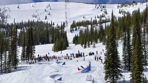 drone image of banked slalom event at Schweitzer