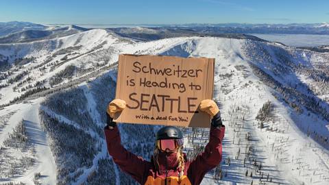Skier standing in front of Schweitzer