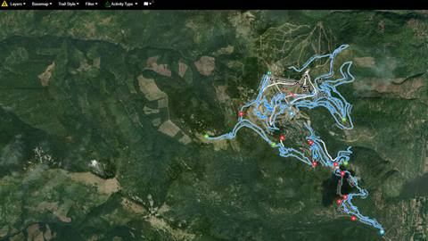 screenshot of the trailforks map application highlighting the mountain bike trails at schweitzer