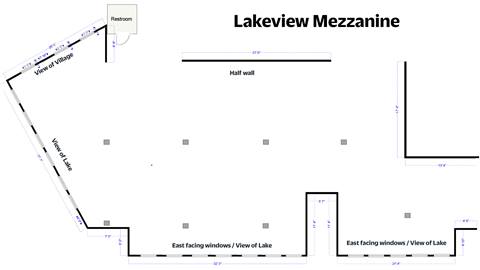 diagram and measurements of the Lakeview Mezzanine at Schweitzer