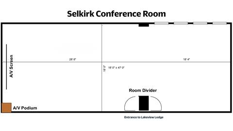 diagram and measurements of the Selkirk Conference Room at Schweitzer