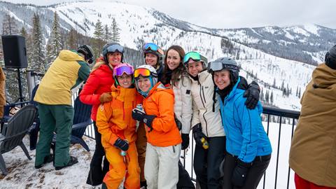 group of people outside at Schweitzer during the winter