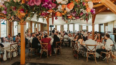 room full of people for wedding at Schweitzer
