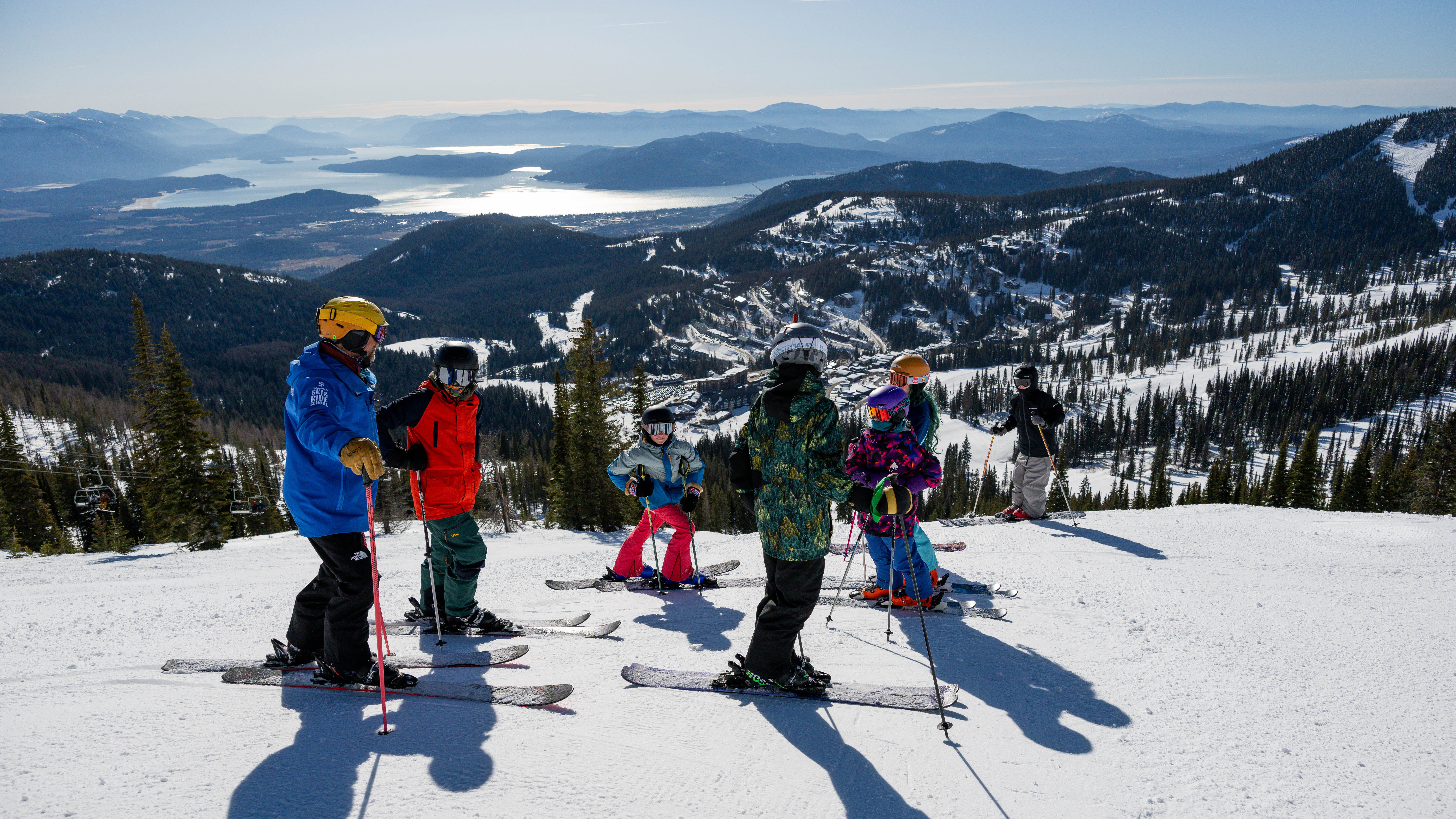 group of skiers in ski lesson at Schweitzer