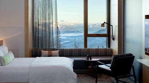 Mountain view from hotel room at humbird hotel located at schweitzer mountain