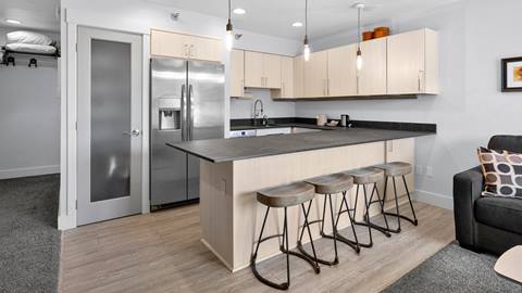 image of kitchen and dining bar at selkirk condo at Schweitzer
