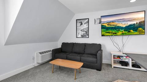 image of couch and coffee table with tv at selkirk condo at Schweitzer