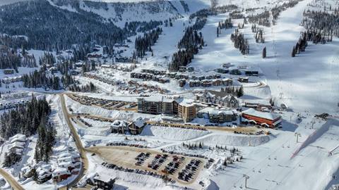drone view of Village and parking at Schweitzer