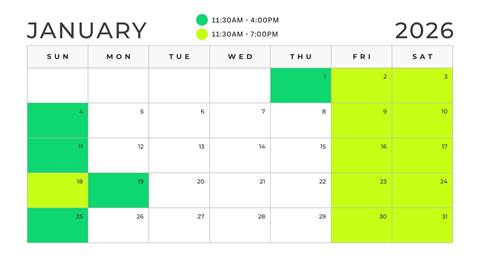 Calendar of snow tubing in January at Schweitzer