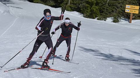 two people nordic skiing together at schweitzer