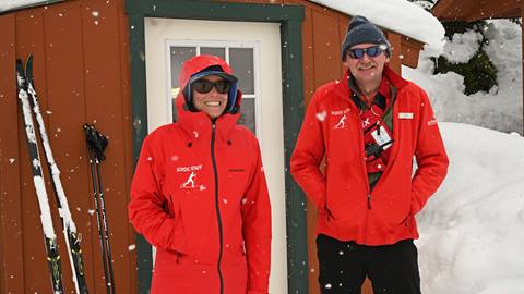 two nordic skiing staff members on trail at schweitzer