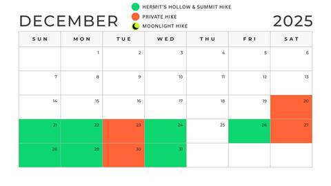 December dates for hosted snowshoe hikes