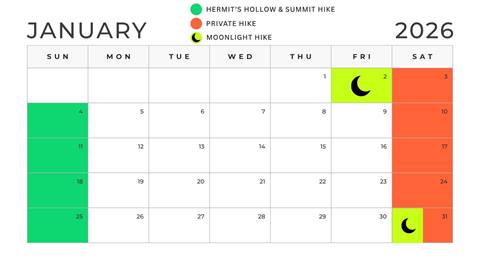 January calendar of hosted snowshoe hikes