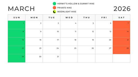 march calendar for hosted snowshoeing hikes at schweitzer