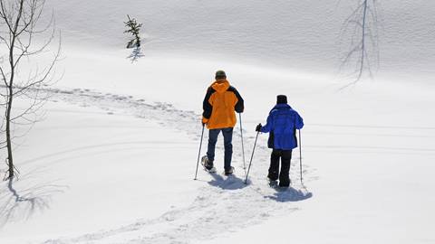 couple snowshoeing at schweitzer mountain