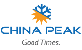 Blue and orange China Peak Good Times half snowflake and half sun logo