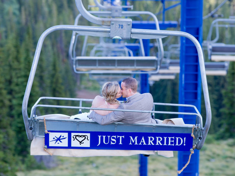just married couple on chairlift